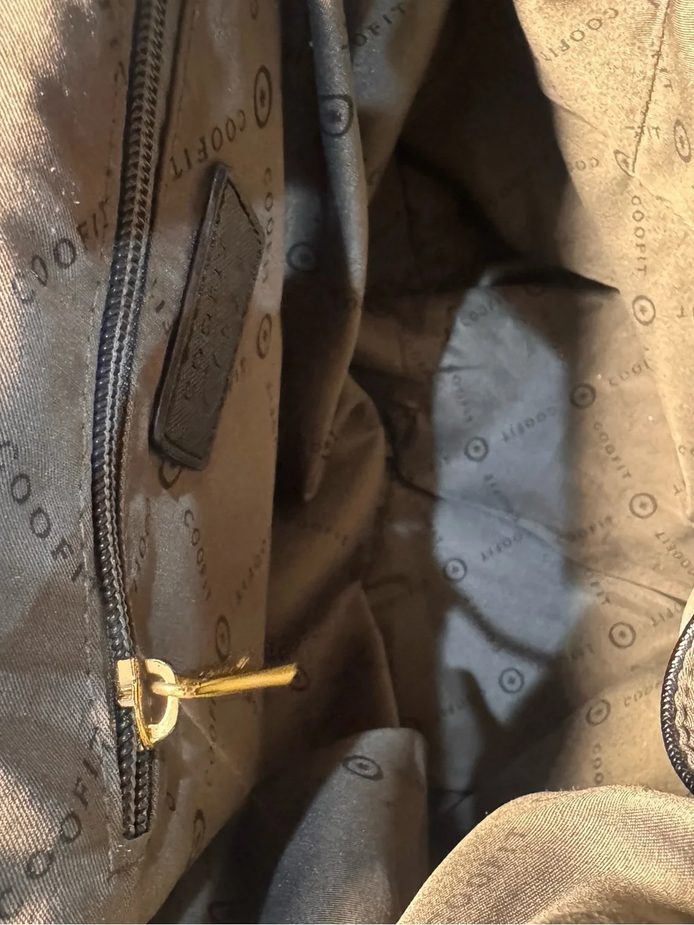 COOFIT Black Saffiano Vegan Leather Backpack Gold Hardware EUC